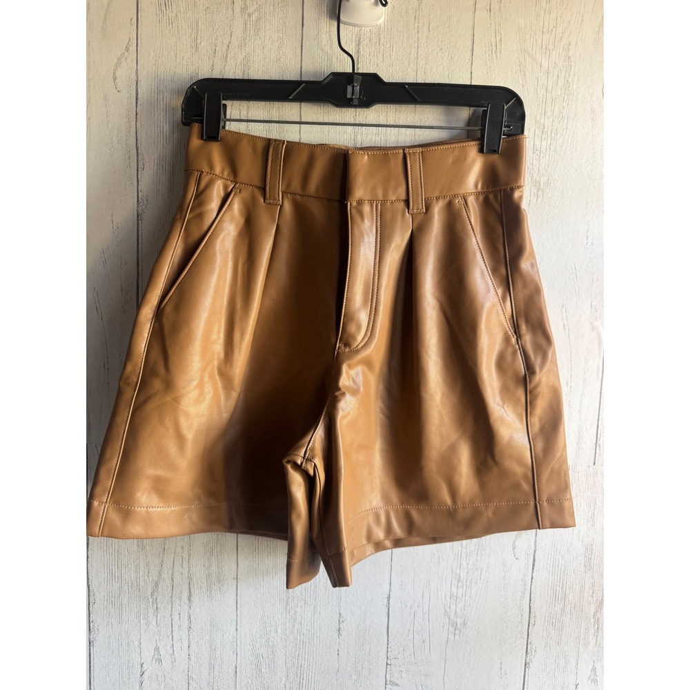 Abercrombie & Fitch Vegan Leather Pleated Shorts Tan Brown High Rise Small NEW - Picture 2 of 8